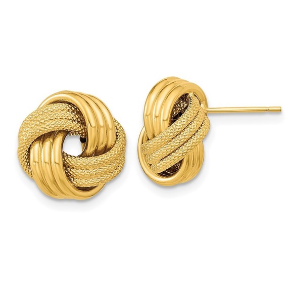 10k Yellow Gold Polished Textured Triple Love Knot Post Earrings